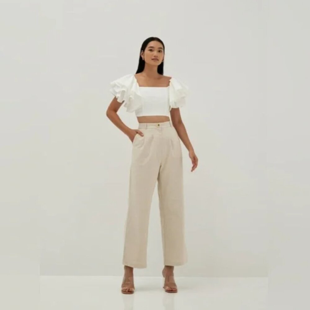 Love Bonito Nida Linen Straight Leg Pants in Cream - Size XS (US 2)